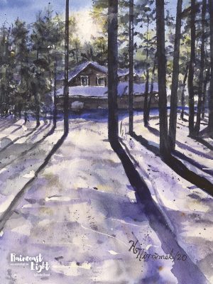 Thumbnail of a snow covered cabin in the woods