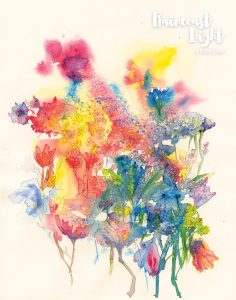 Watercolour painting of a colourful bouquet of flowers