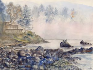 Moody landscape/waterscape watercolour painting